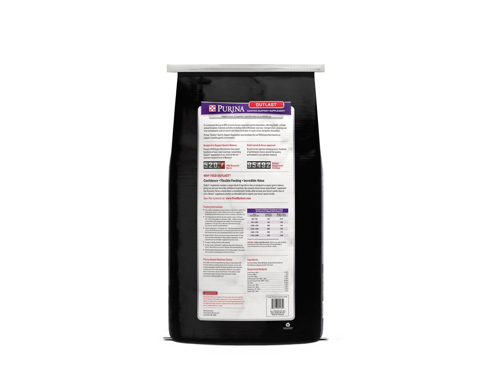 Purina Outlast Gastric Support Horse Supplement 40 lb. Back