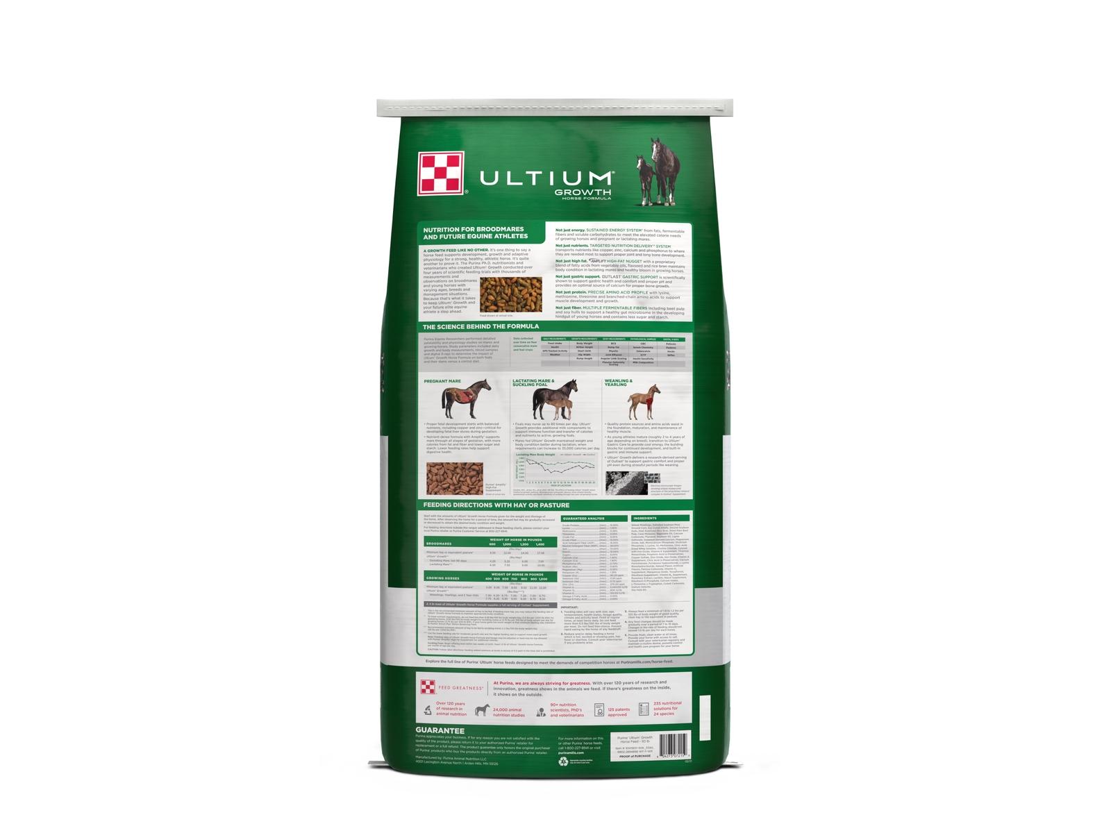 Purina Ultium Growth Horse Formula 50 lb. Back