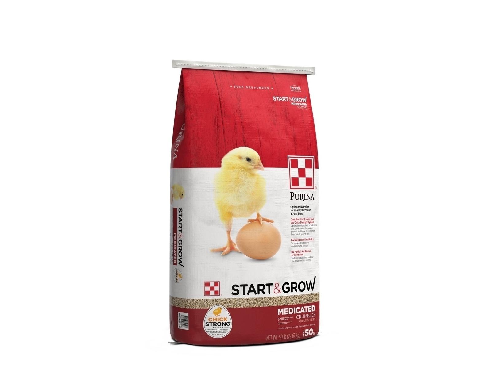 Purina Start & Grow Medicated Chick & Poultry Feed 50 lb Front